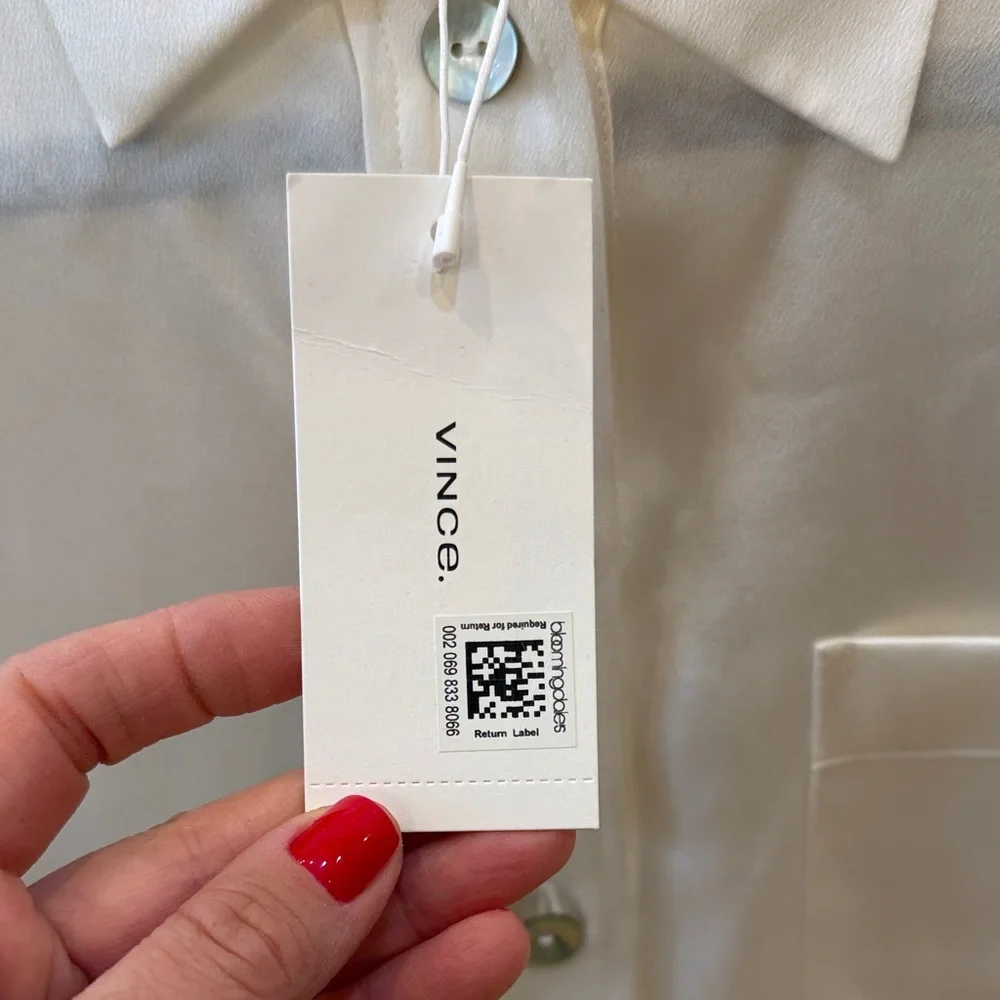 VINCE PEARL COLOR SILK SIZE XS BUTTON DOWN SHORT SLEEVE TOP - Picture 7 of 12